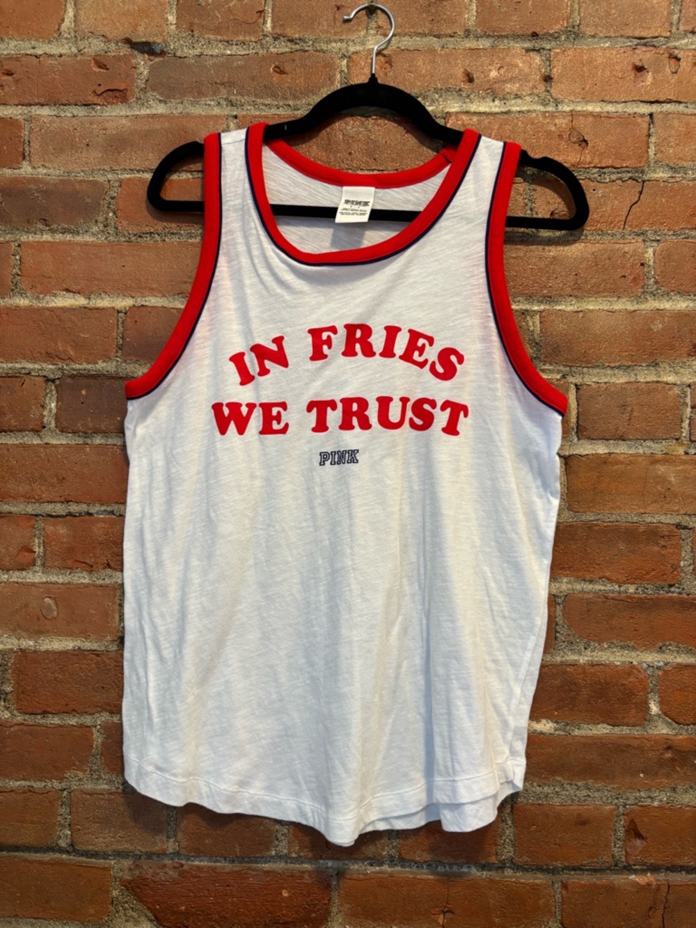VS PINK In Fries We Trust White Tank with Red Trim